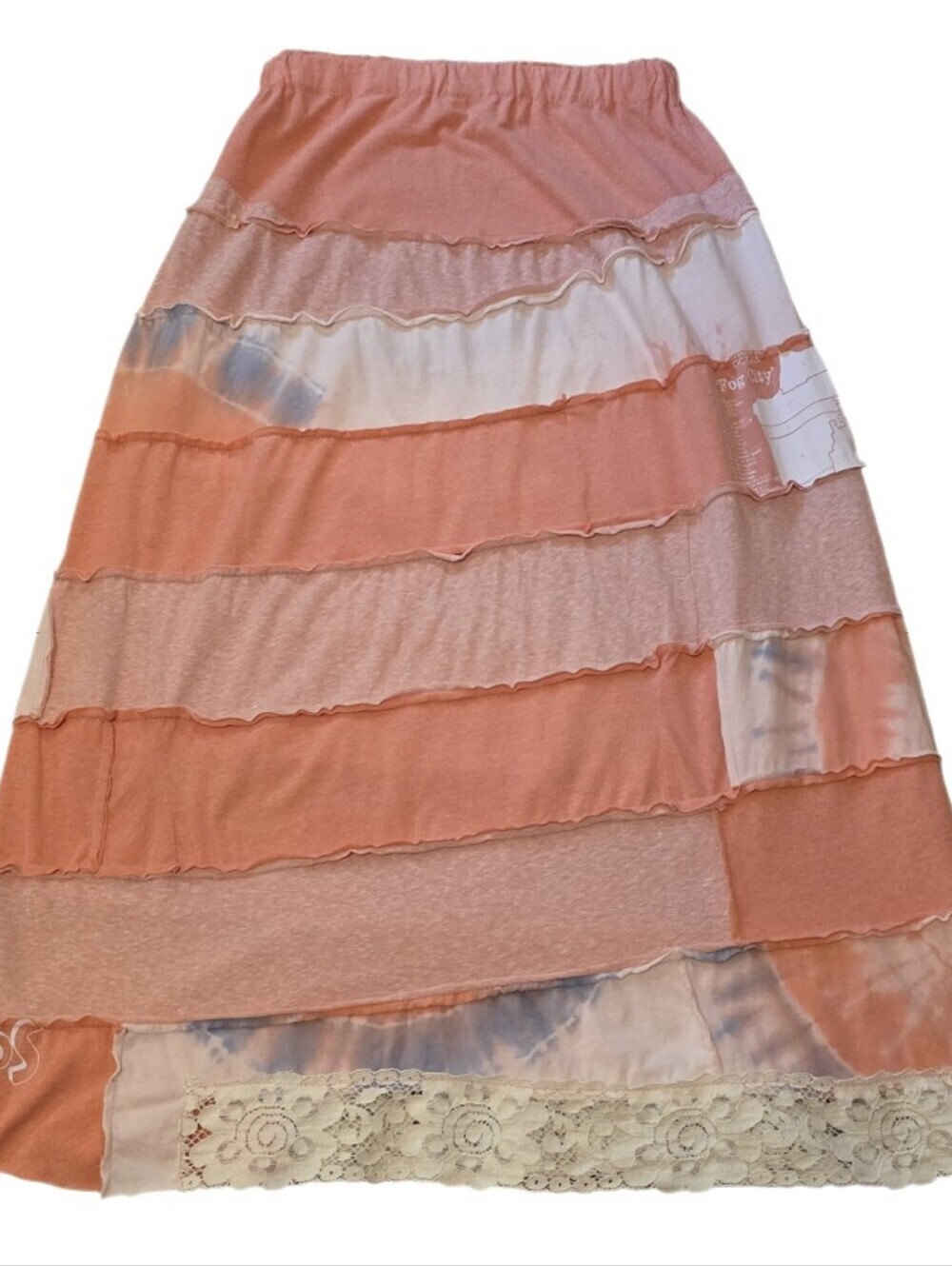 Multiple Threads Upcycled Boho Patchwork Maxi Skirt Pink Lace Rare find - Picture 5 of 13